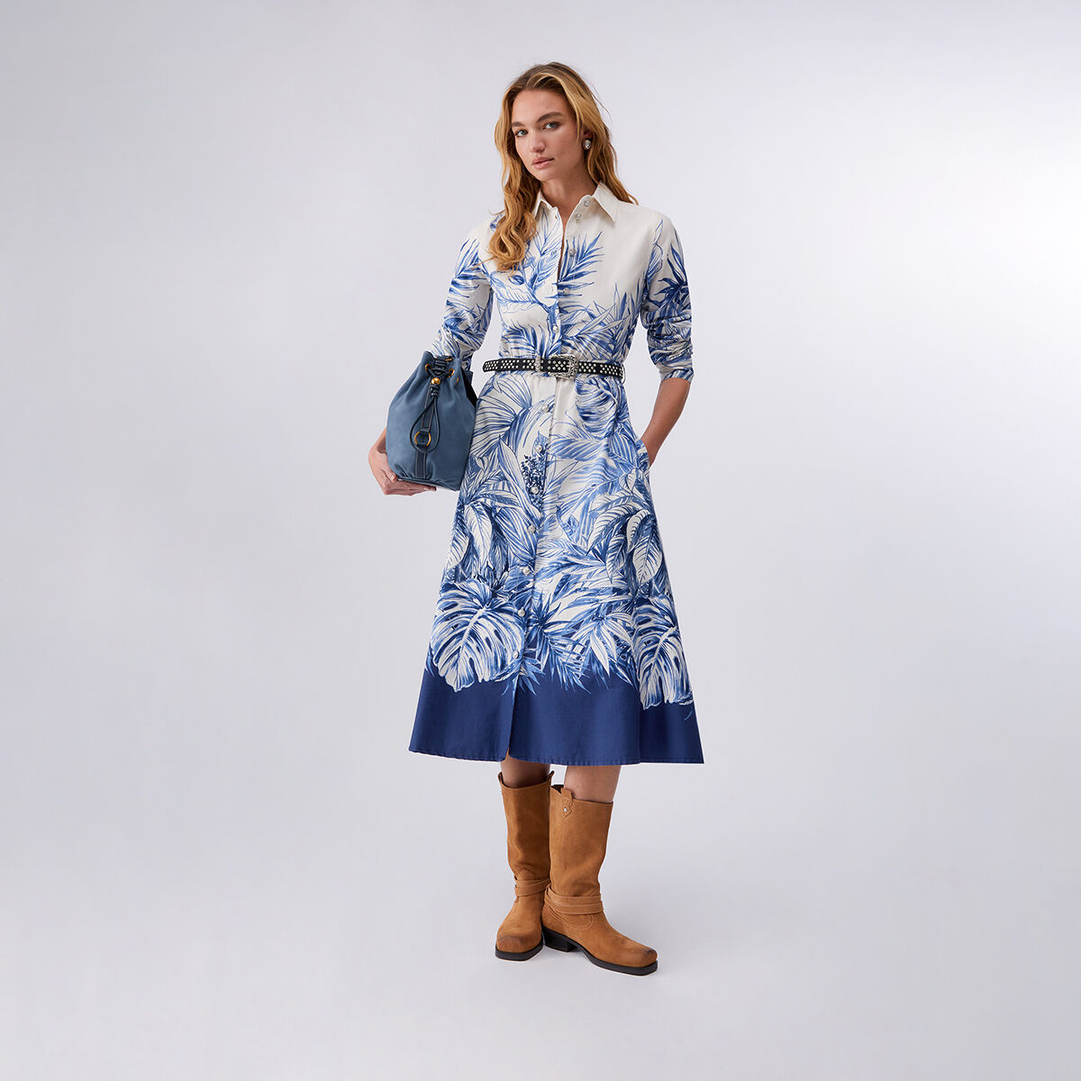 Robe chemisier longue blanc et bleu foncé, LIU JO