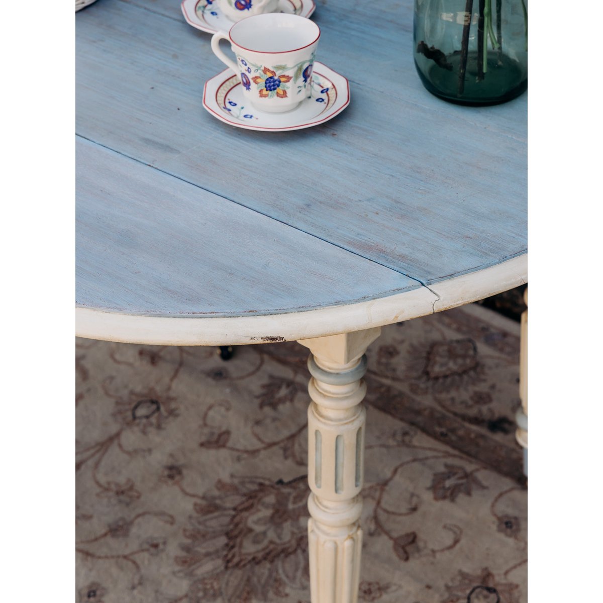 Table à manger à volets Romy N°1332 - Bon état bleu, DEBONGOUT