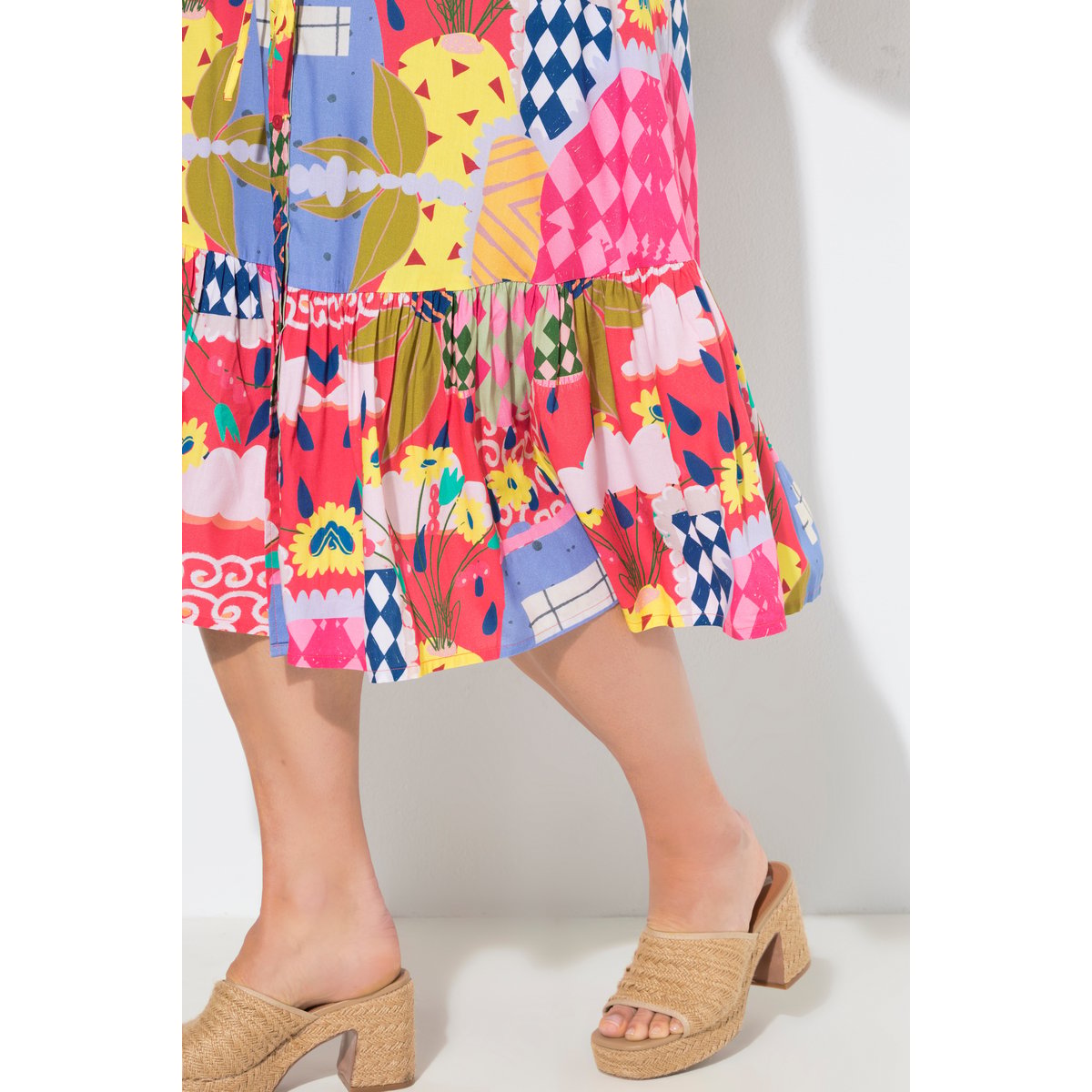 Robe midi motif vacances rose vif, ULLA POPKEN