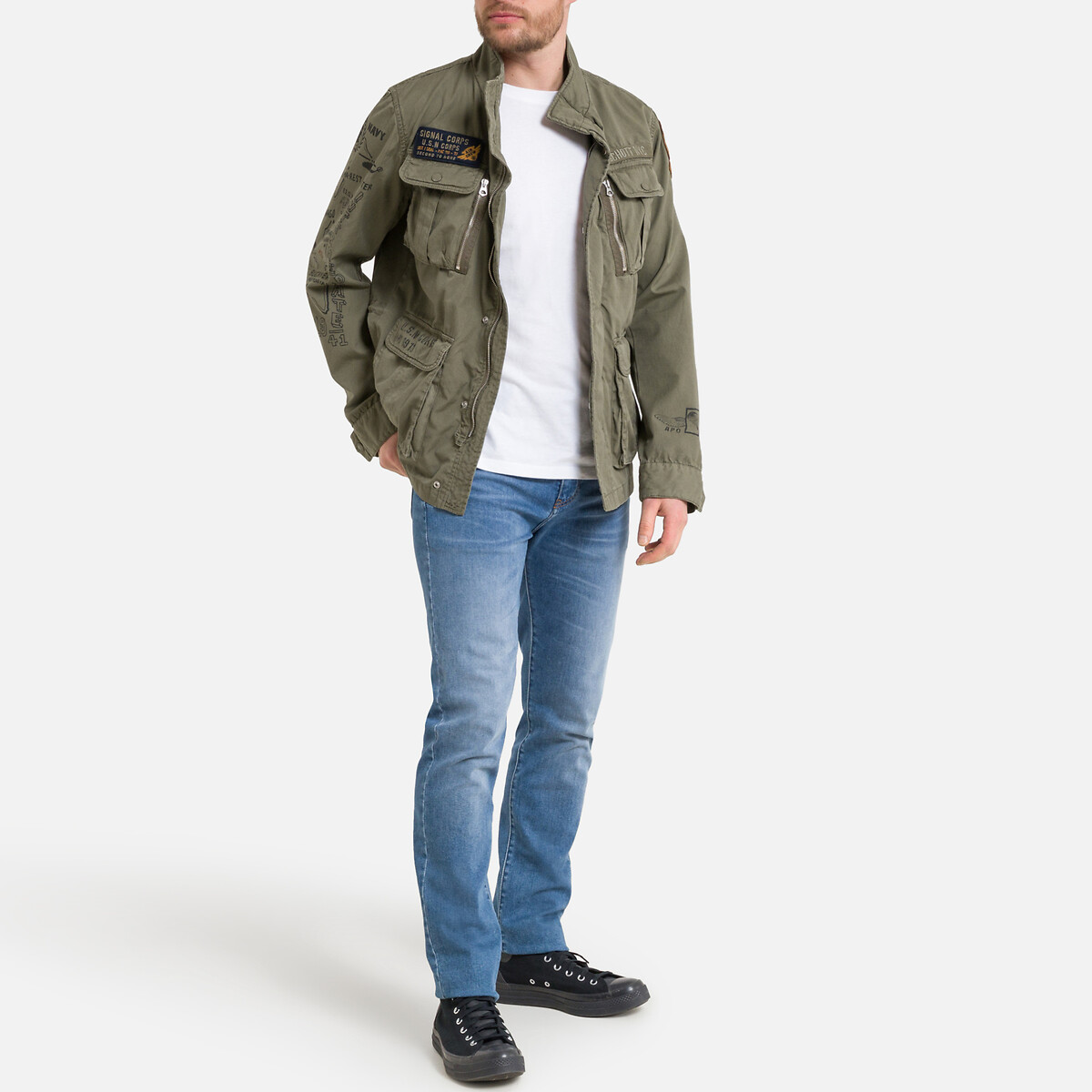 M-1941 Cotton Military Parka with Badges and Zip Fastening khaki green, SCHOTT
