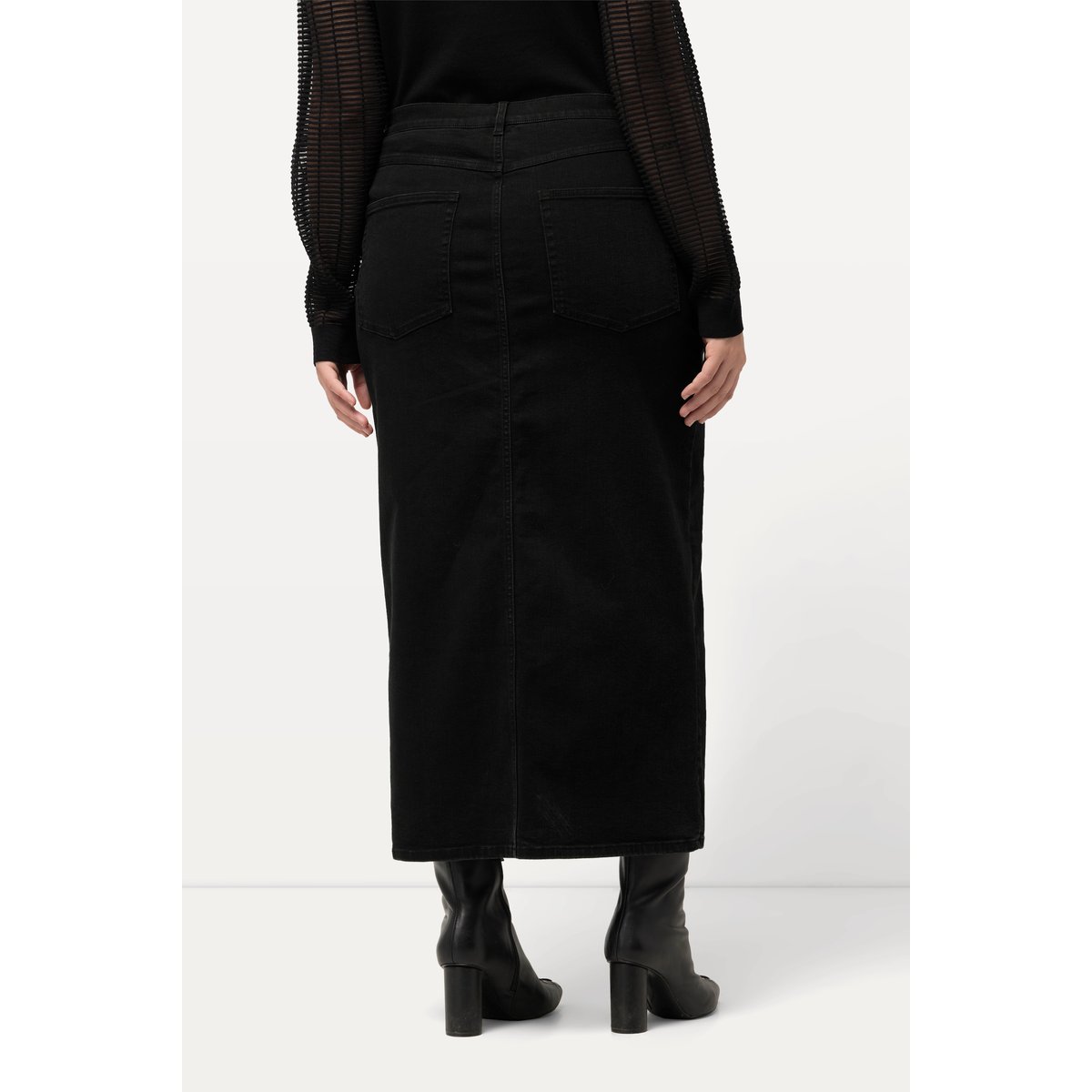 Jupe midi en jean. Base fendue noir, ULLA POPKEN