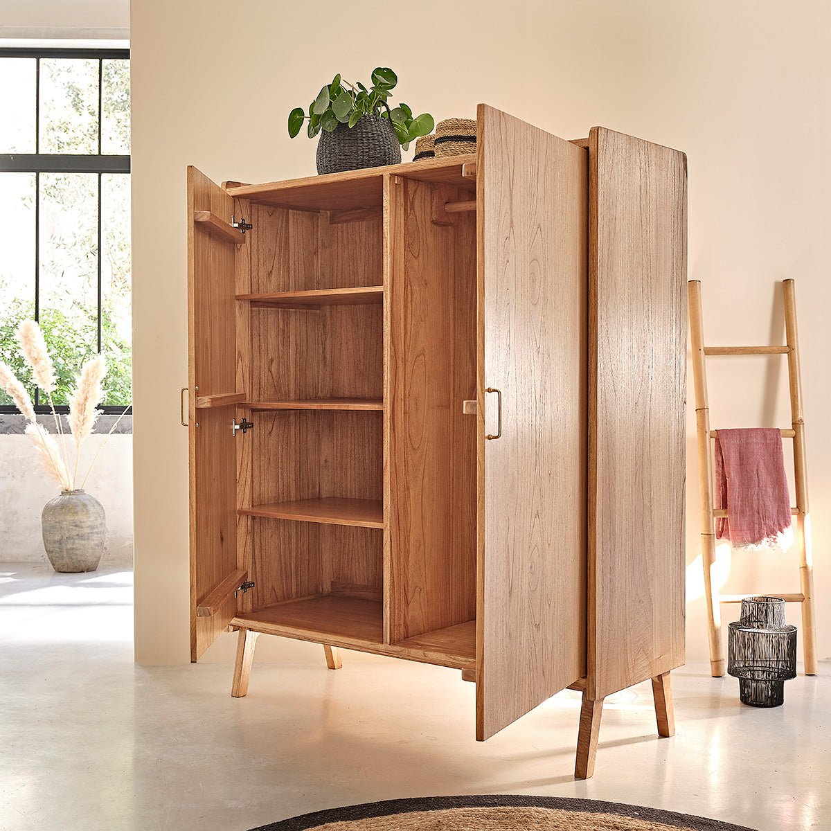Armoire 2 portes en bois massif PIA naturel, BERAH GETAH