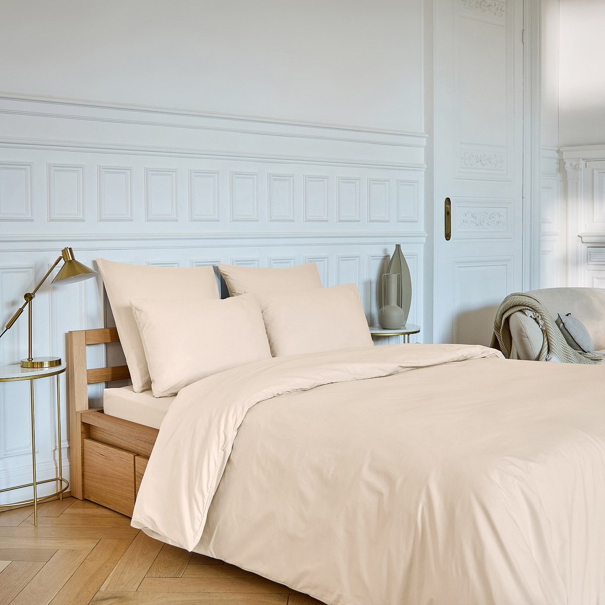Housse de couette en percale de coton AMANCE ivoire, HABITAT