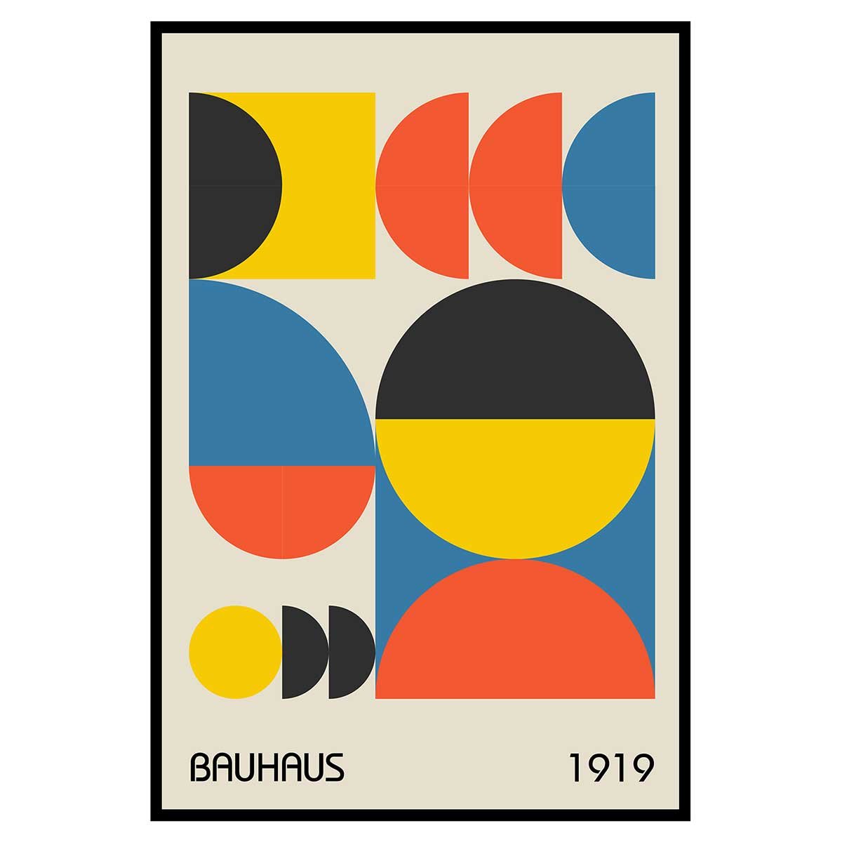 Affiche encadrée bauhaus formes abstraites colorées affiche + cadre en métal - noir, HEXOA