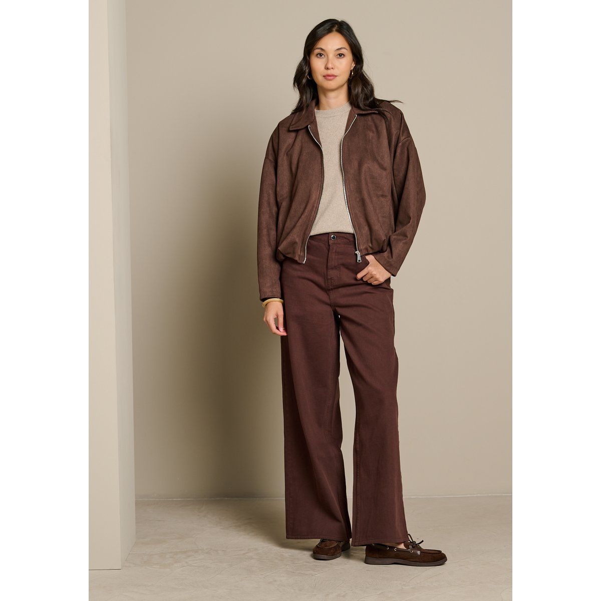 Veste suédine ballon brun fonce chocolate, LOLALIZA