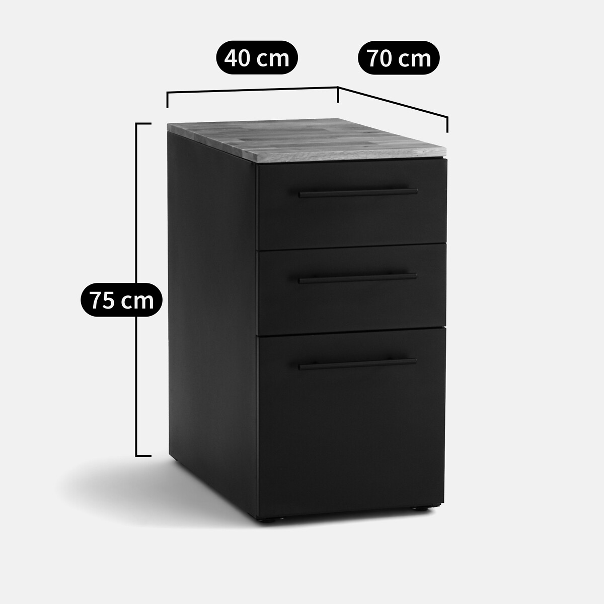 Caisson de bureau 3 tiroirs, HIBA métal noir/chêne, LA REDOUTE INTERIEURS