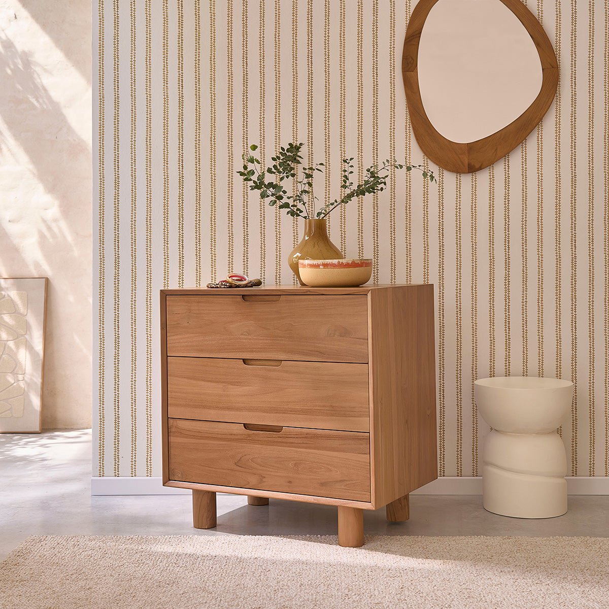 Commode en teck massif 80 cm 3 tiroirs GUSTAVE naturel, BERAH GETAH