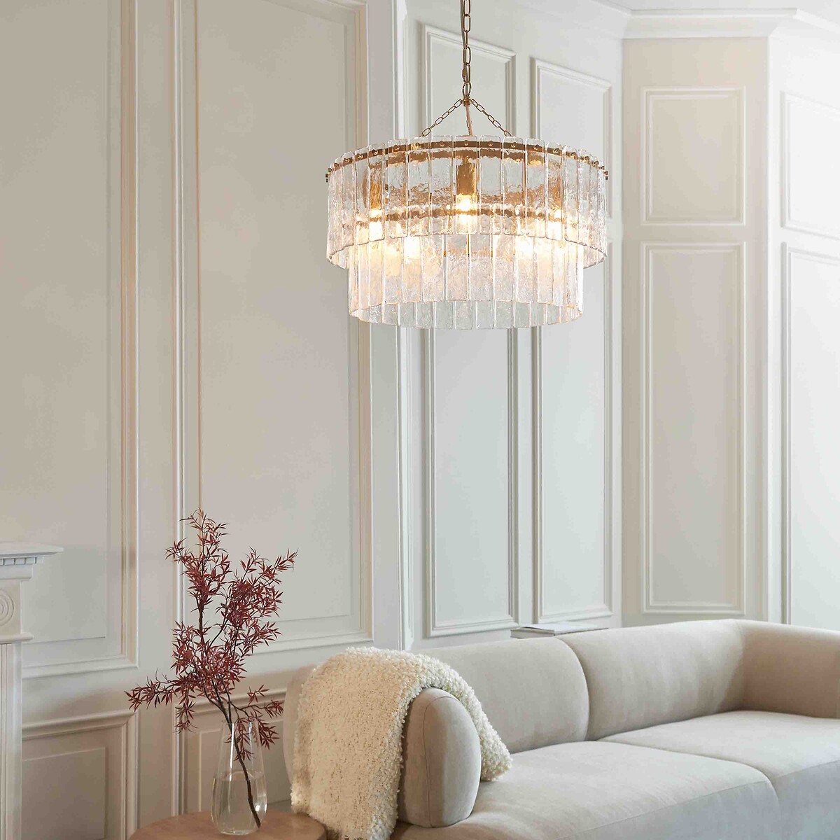 Karter 5-Light Tiered Textured Glass Pendant Light brass, ÉDITÉ