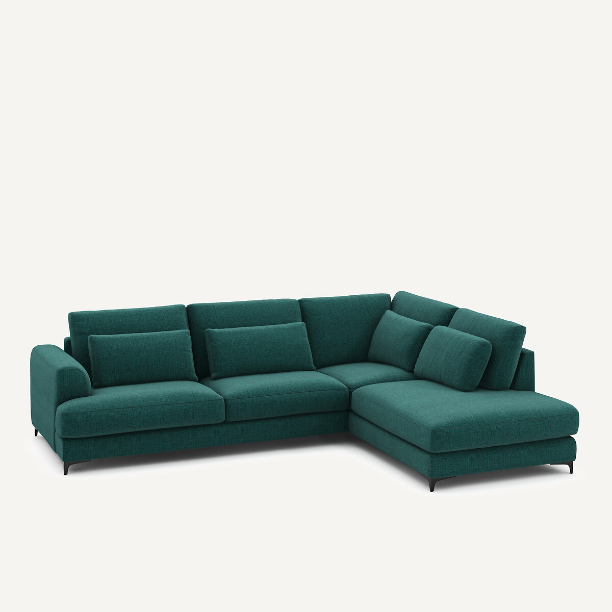Canapé d'angle droit, convertible, en toile jaspée, MARSILE vert de minuit, AM.PM