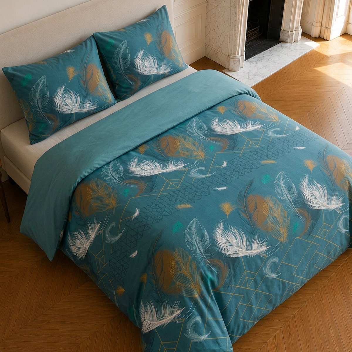 Parure de lit en coton motif tropical, PALOMA bleu, C DESIGN HOME TEXTILE