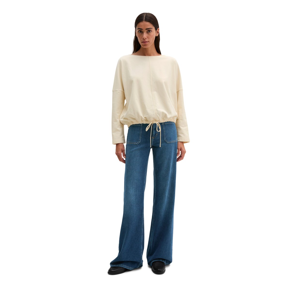 Sweat à cordon de serrage en mélange de coton bio peigné blanc, MARC O'POLO