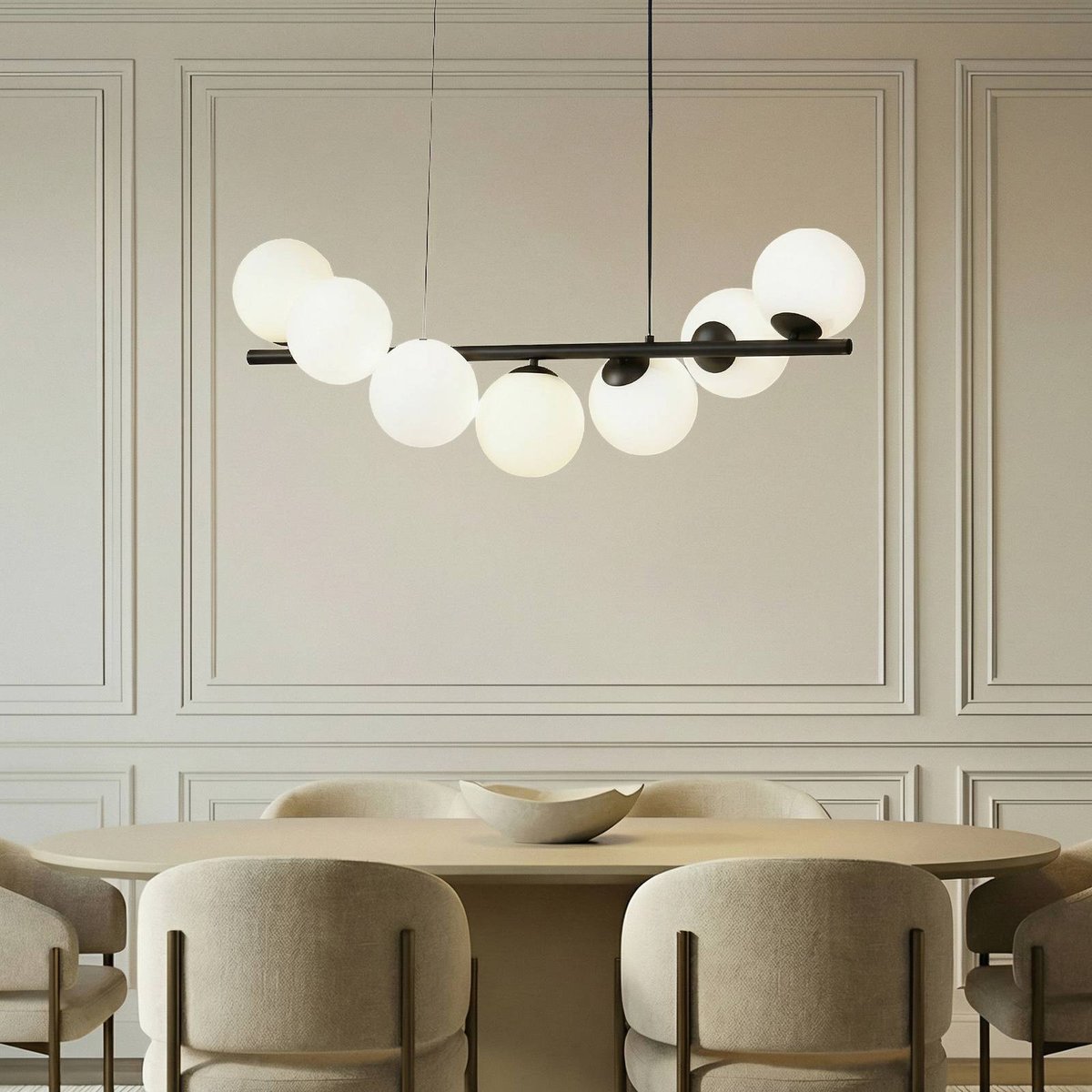 Suspension en verre design, Isandro noir mat, opale, LUCANDE