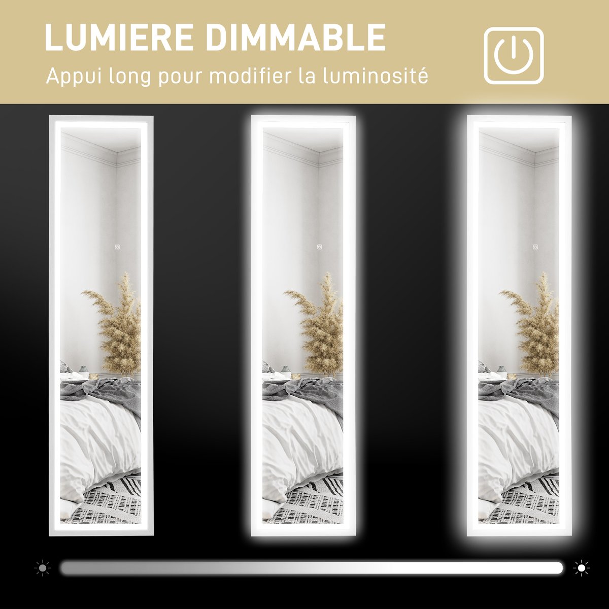 Miroir en pied Verre trempé Blanc blanc, HOMCOM
