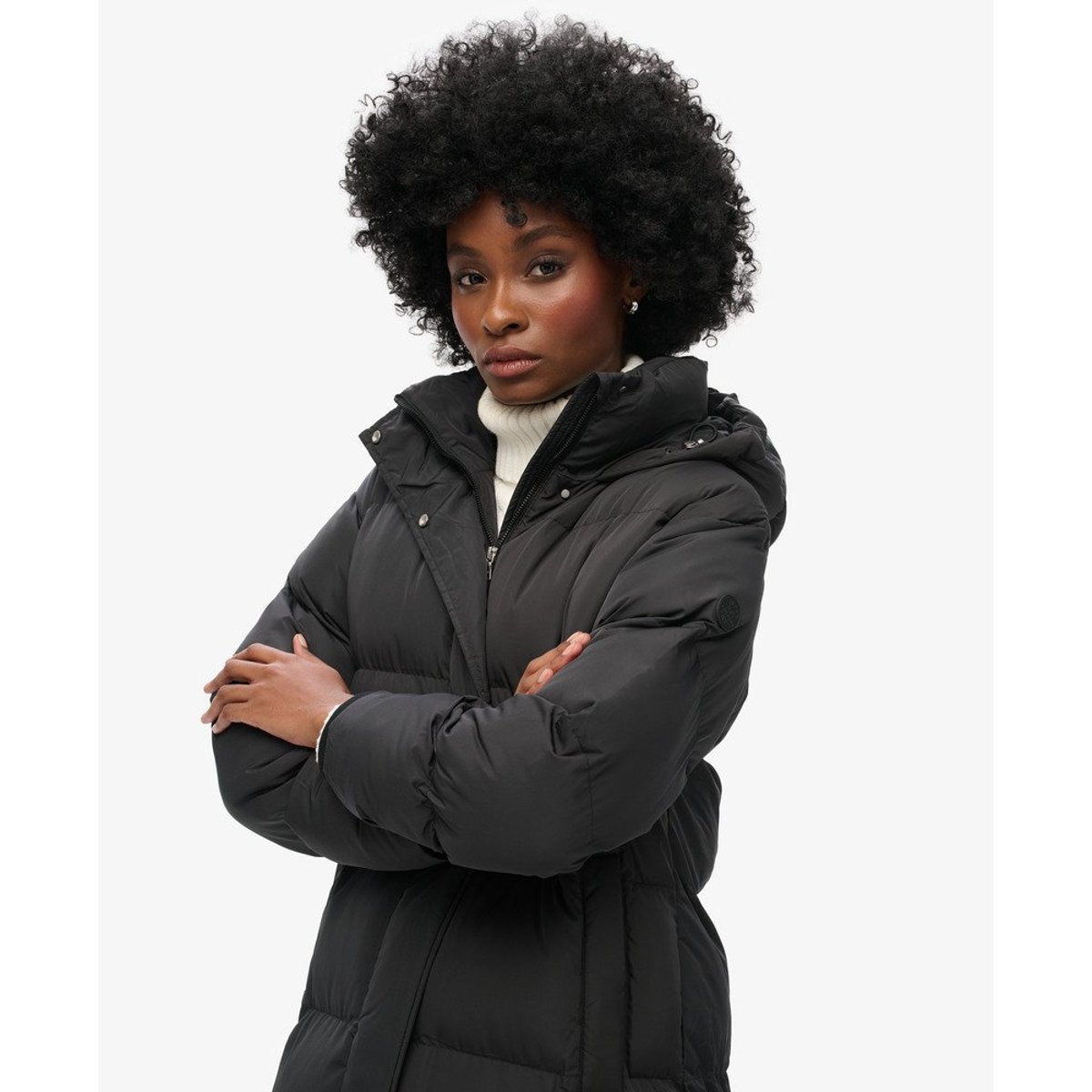 Doudoune maxi à capuche noir, SUPERDRY