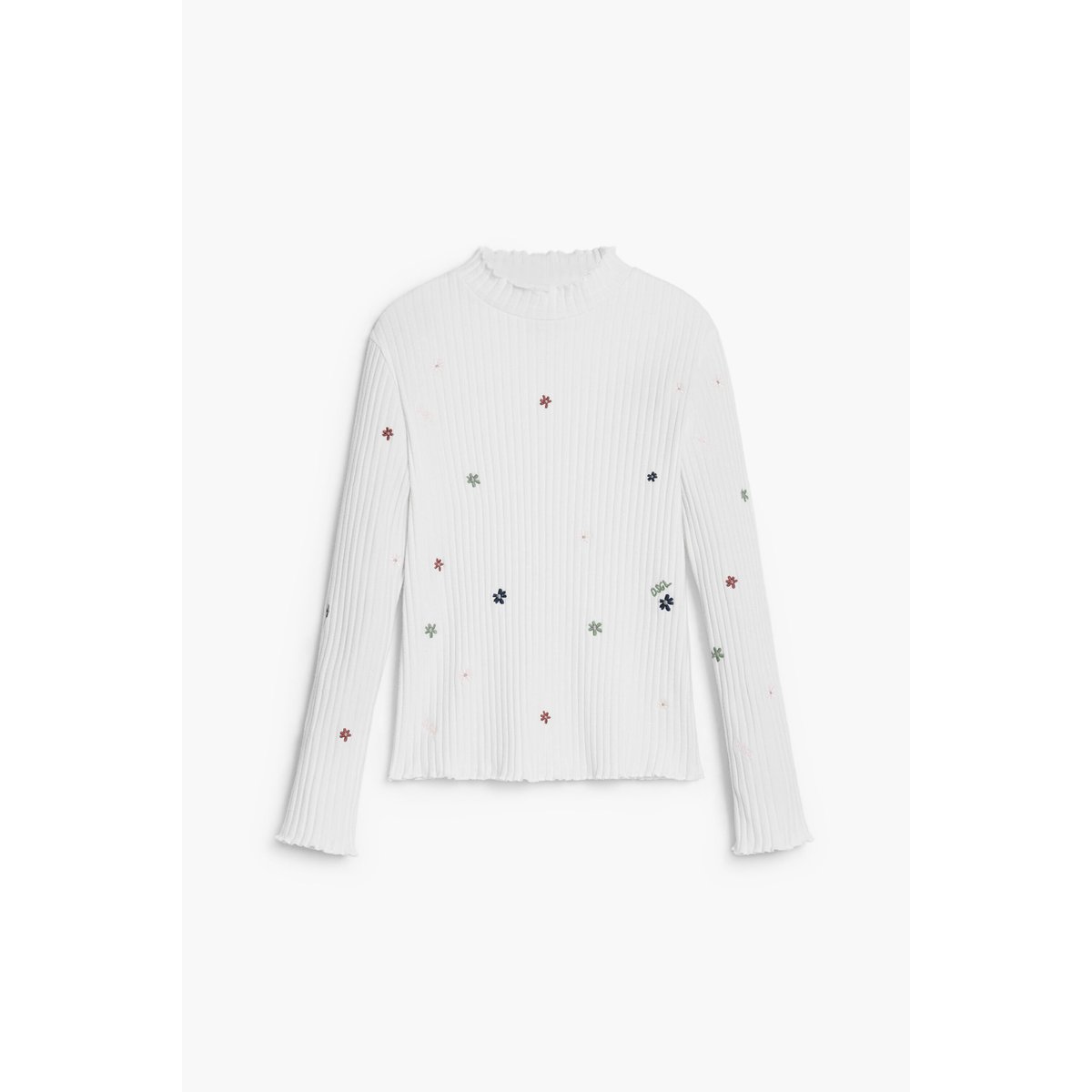 T-shirt côtelée broderies beige, DESIGUAL