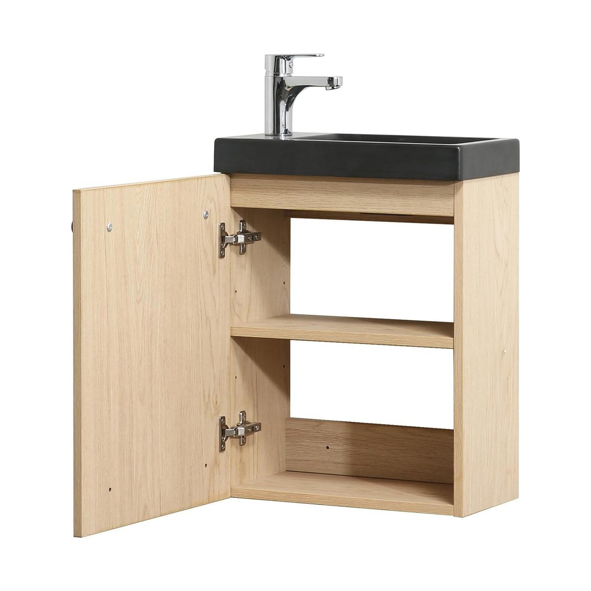 Ensemble lave-mains suspendu avec robinet chromé NEVADA décor chêne (vasque noire), MOB IN