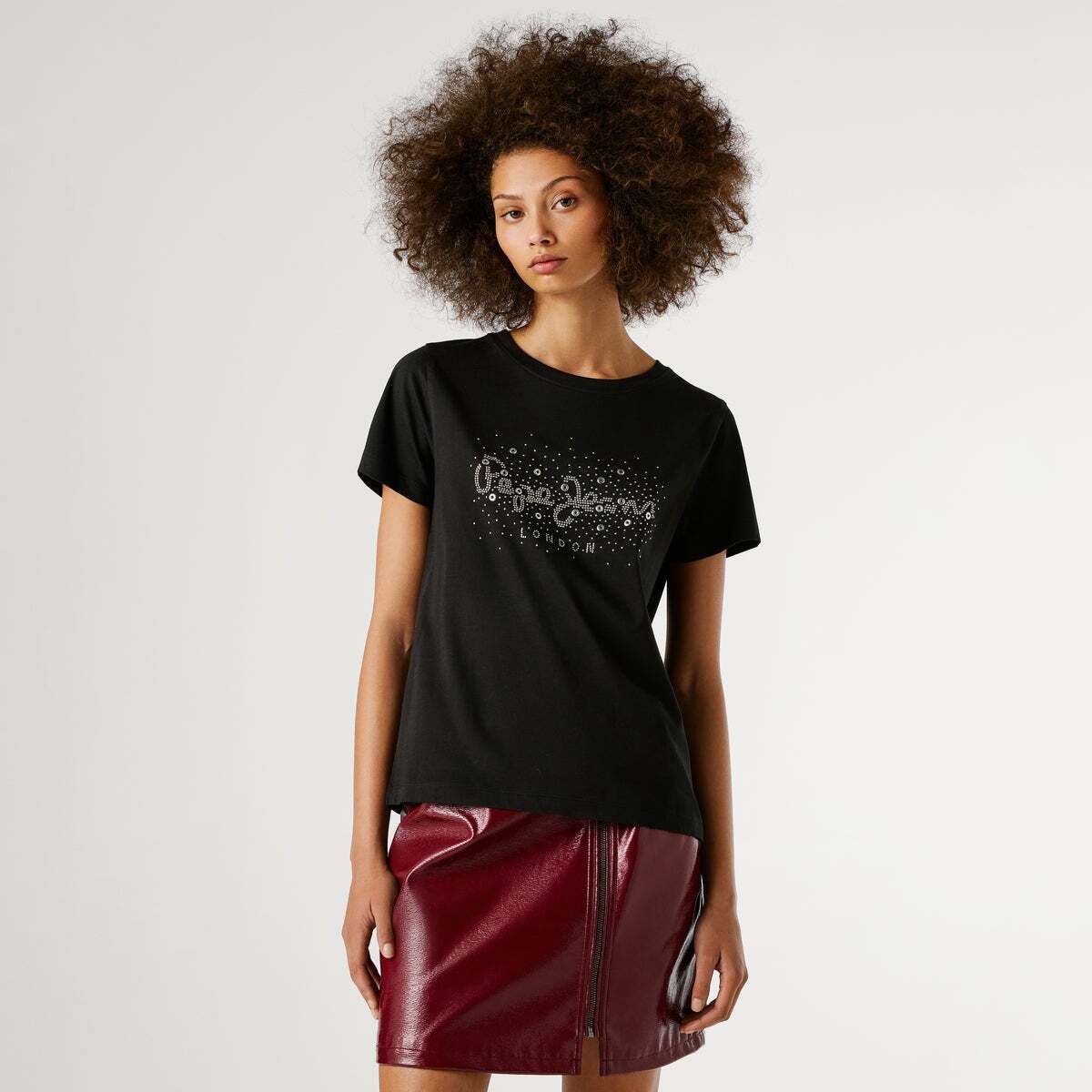 T-Shirt Logo En Strass noir, PEPE JEANS