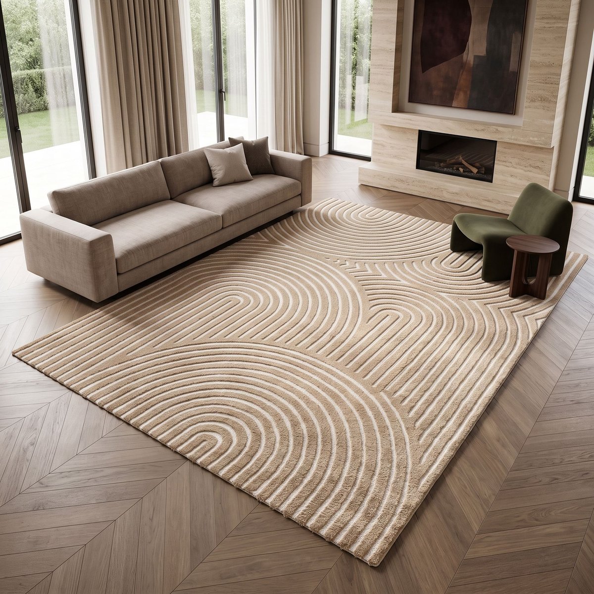 Tapix doux design géométrique moderne  multi MAYA LUDIQUE beige, gris, THE DECO FACTORY