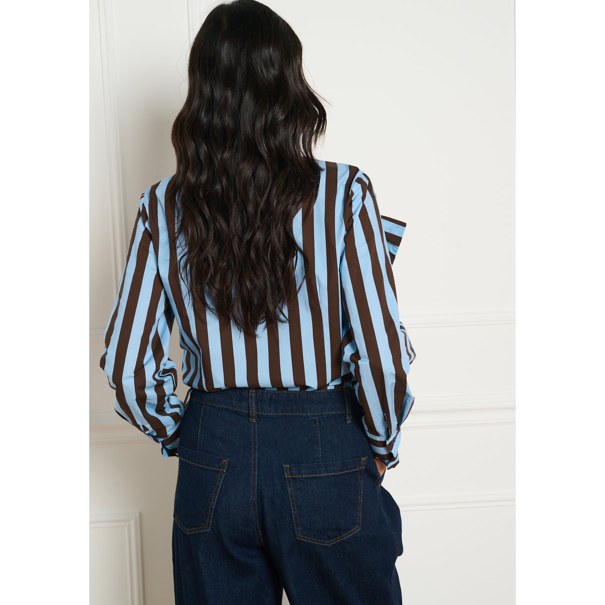 Blouse à noeud rayée bleu pastel, LOLALIZA