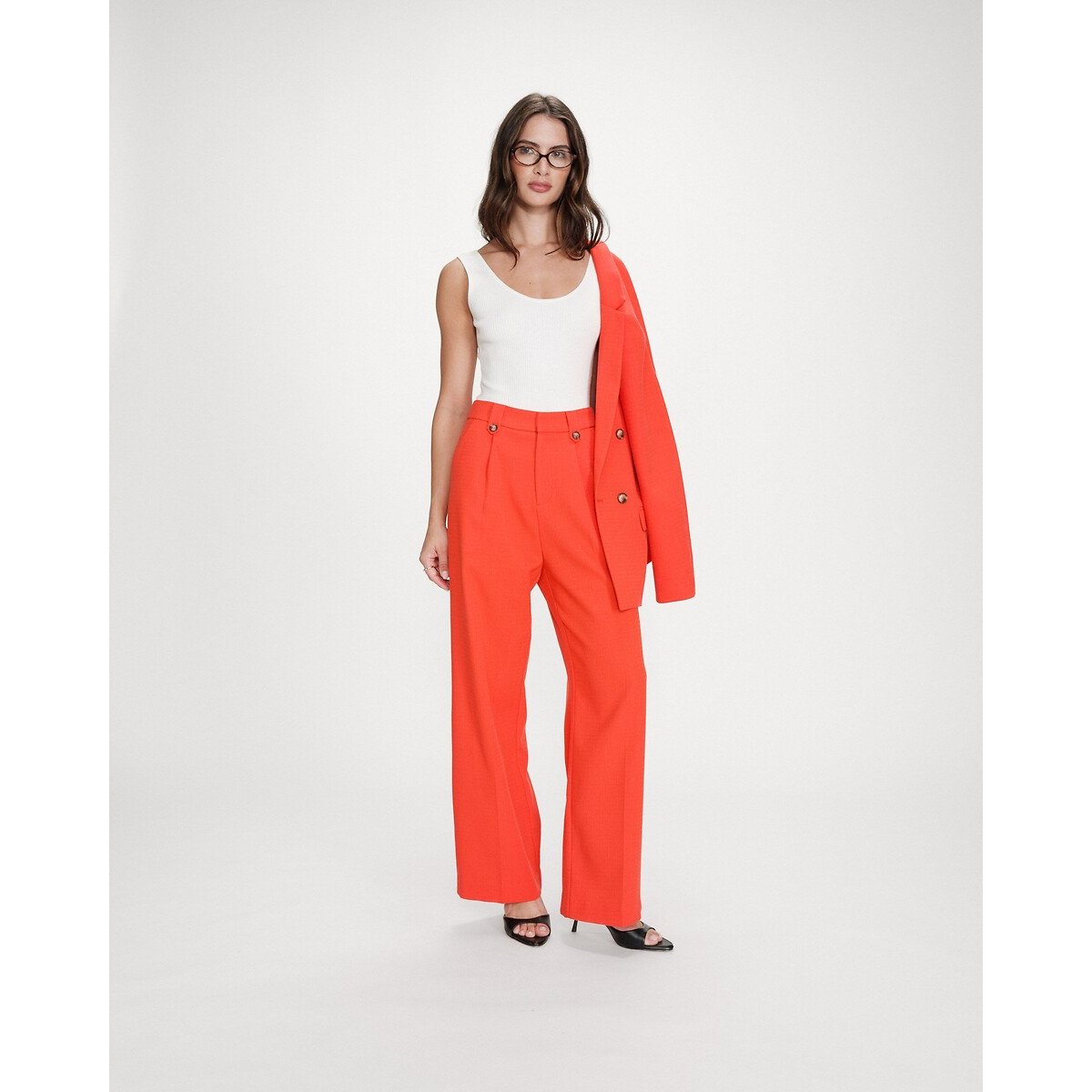 PIERRE wijde netjes afgewerkte getailleerde broek rood oranje, GRACE & MILA
