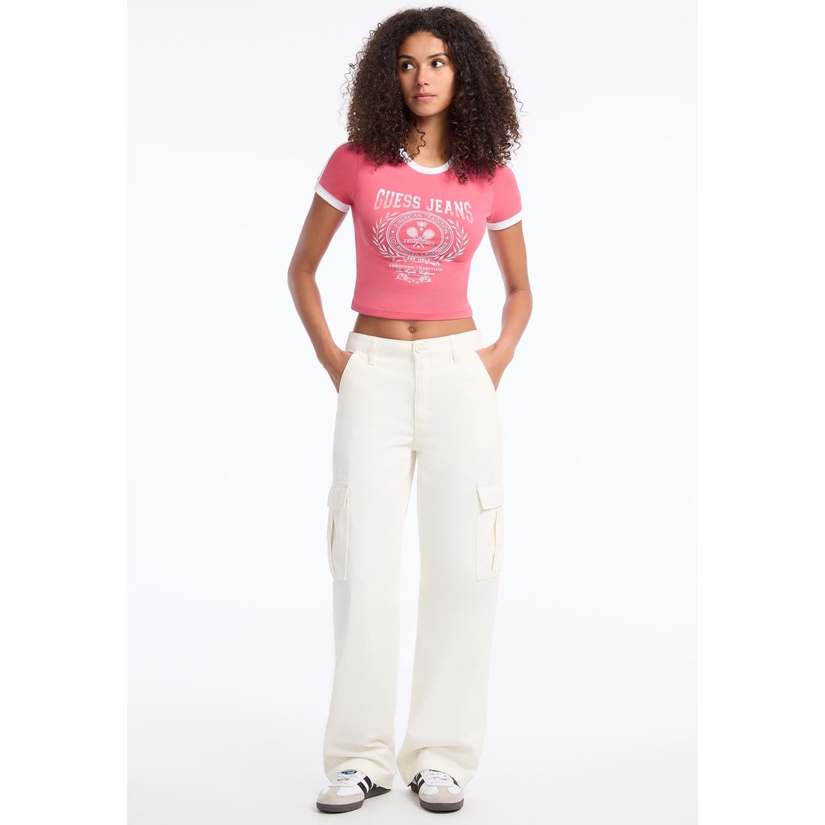 T-Shirt Crop Logo rose, GUESS JEANS