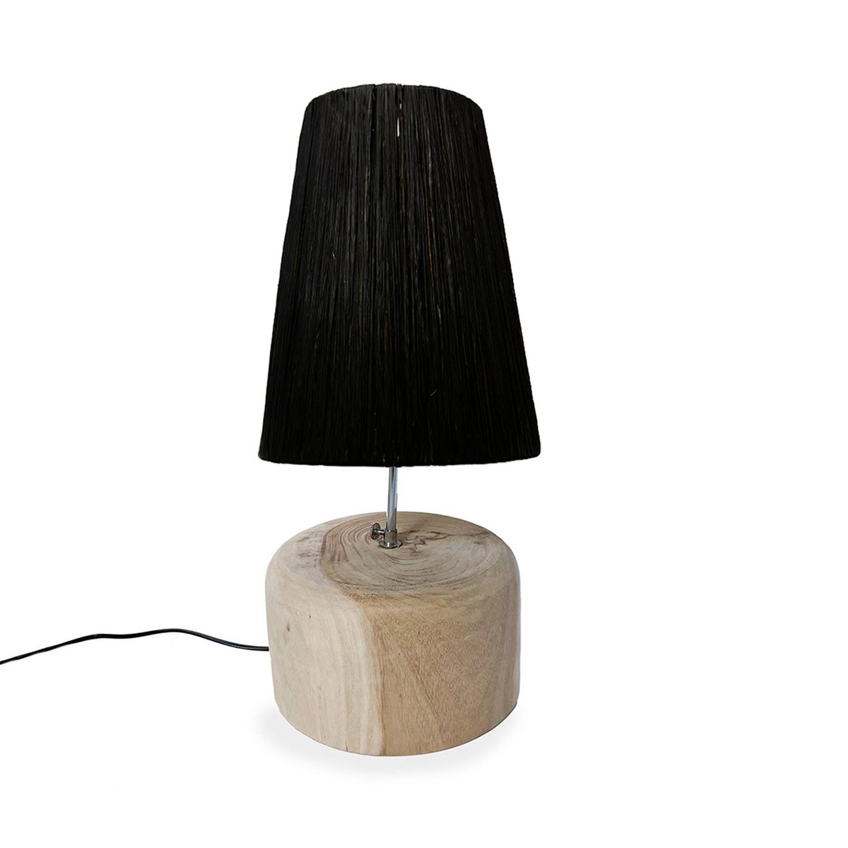 Lampe de table en teck et raphia RAFFIA noir beige, BAZAR BIZAR