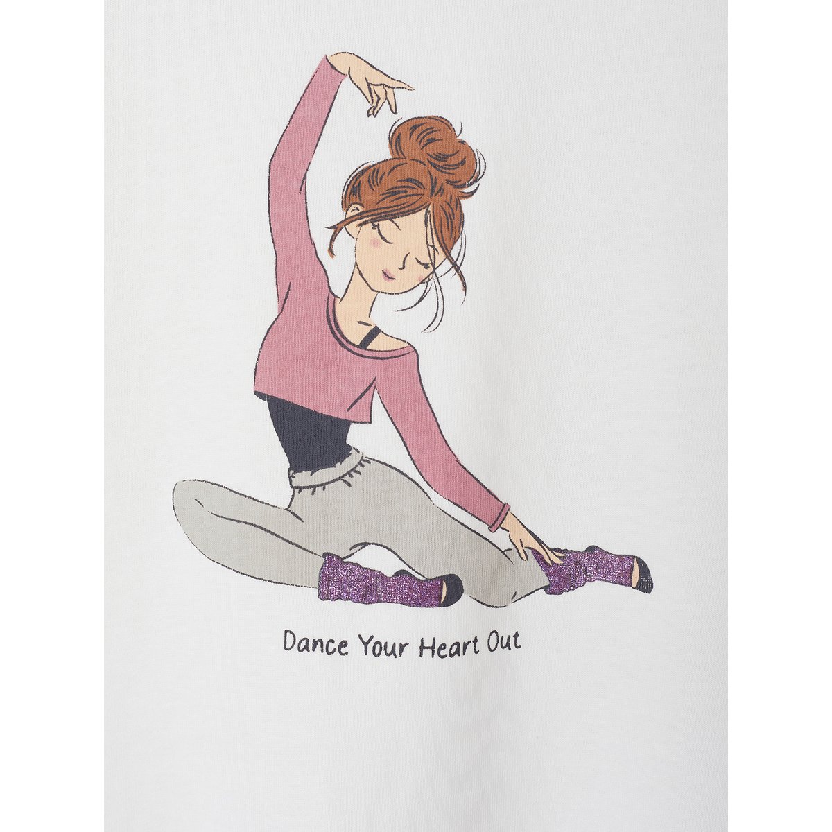 T-shirt motif danseuse sport manches longues écru, VERTBAUDET