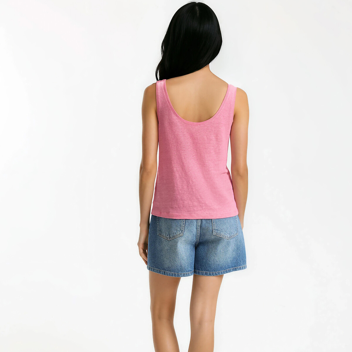 Débardeur ample, en lin, col rond rose, LA REDOUTE COLLECTIONS