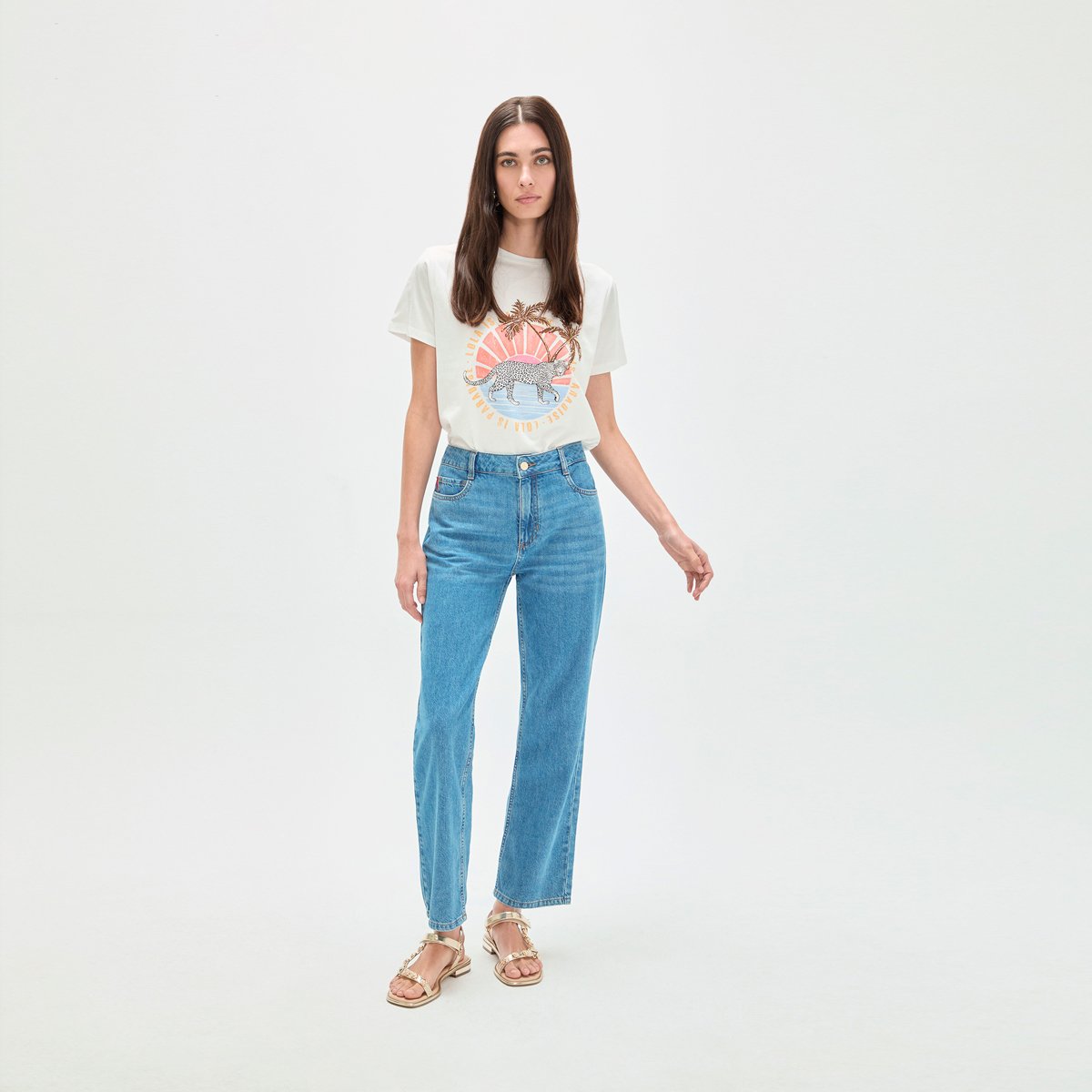 Jean droit à détails brodés denim, LOLA CASADEMUNT