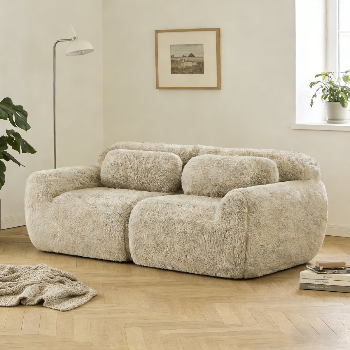 Canapé droit 2 places design moderne, WIND kaki, MEUBLES COSY