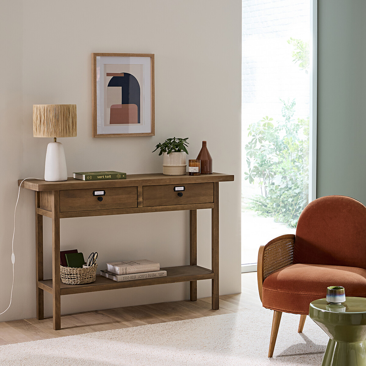 Console pin massif, Lunja ciré naturel, LA REDOUTE INTERIEURS