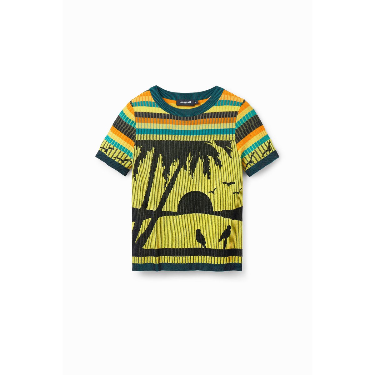 Knit landscape T-shirt jaune, DESIGUAL