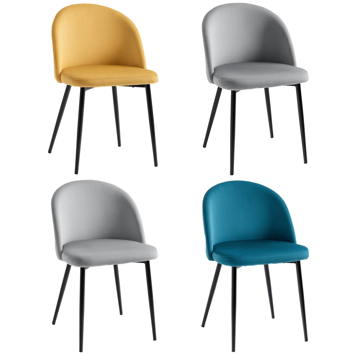 Chaise de salle à manger Velours multicolore bleu, gris clair, gris foncé, jaune, HOMCOM