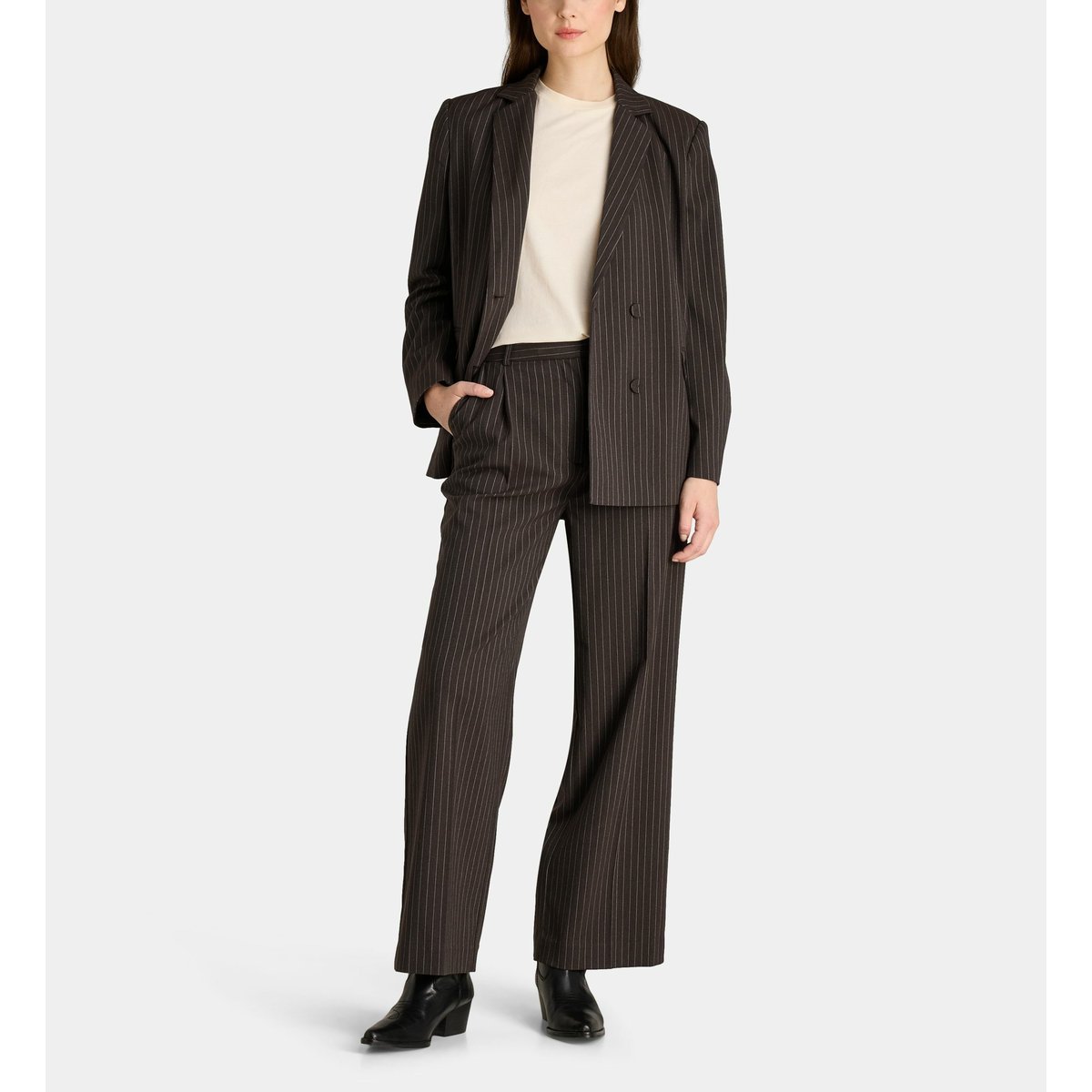 Pantalon dickens ten rayé droit marron chocolat, GALERIES LAFAYETTE