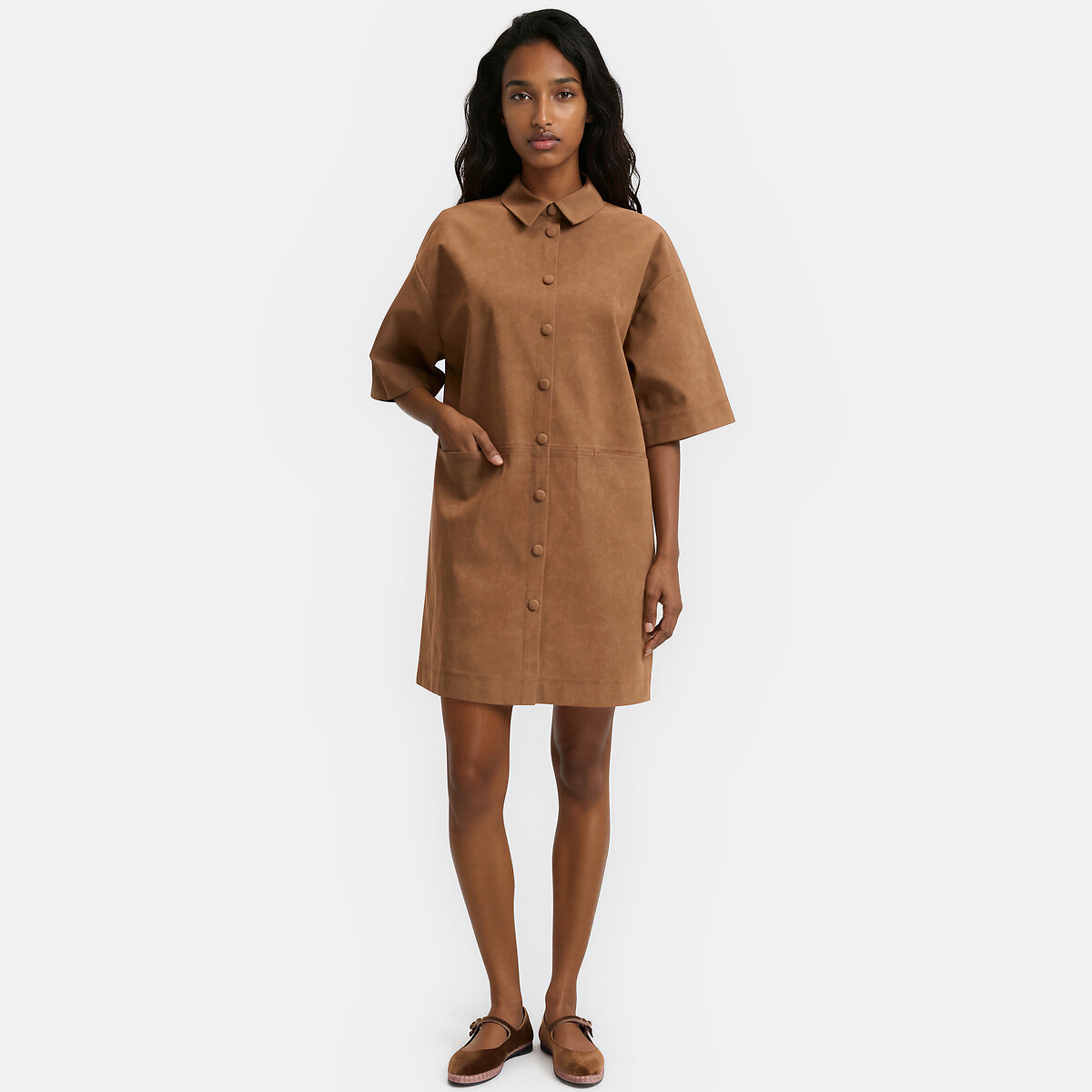 Signatures Sara Loose Fit Faux Suede Mini Dress brown, LA REDOUTE COLLECTIONS