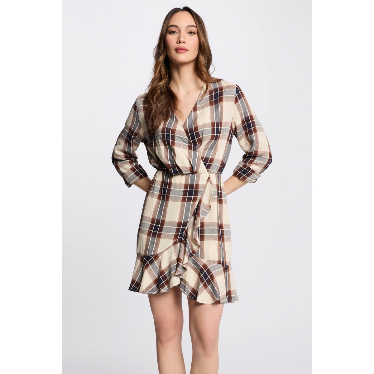 Robe portefeuille à carreaux multicolore, MORGAN