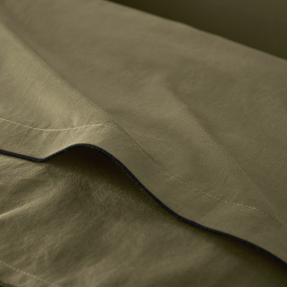 Housse de couette de satin de coton lavé, 118 fils, VICTOR UNI kaki, LA REDOUTE INTERIEURS