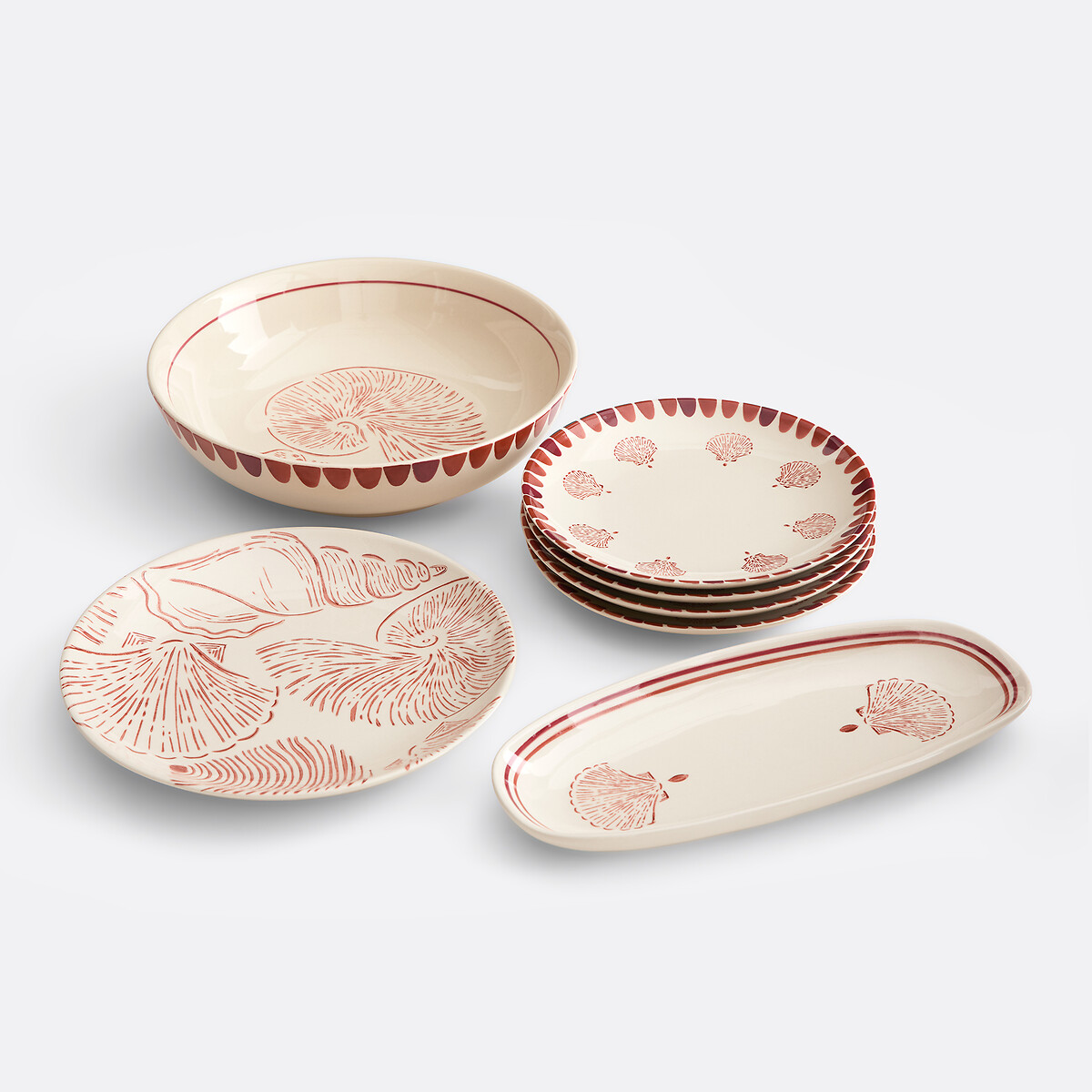 Set aus 4 Desserttellern aus Keramik mit Muschelmotiv, OMANA bedruckt, LA REDOUTE INTERIEURS