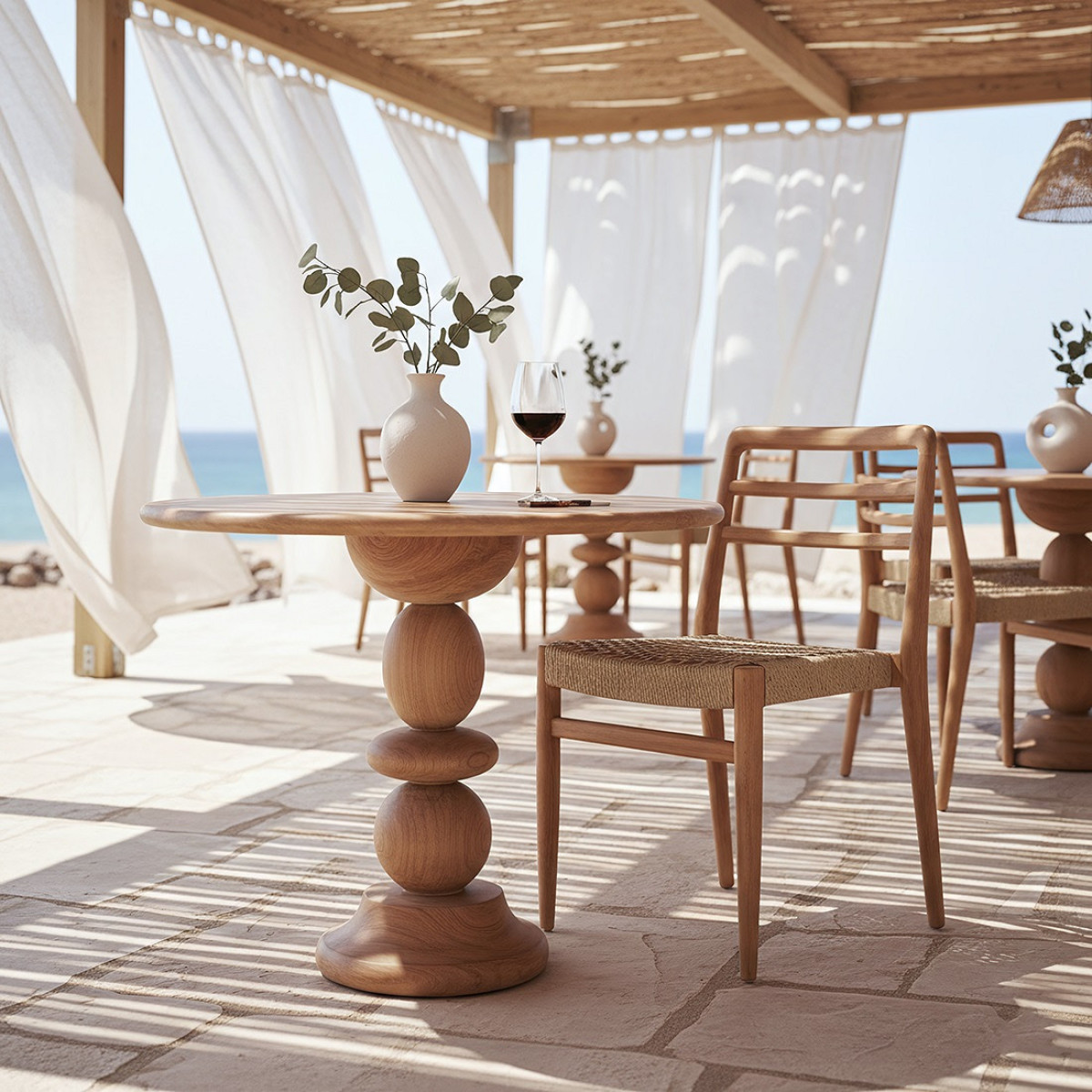 Table de repas ronde en teck massif - TIKA bois clair, MATHI DESIGN