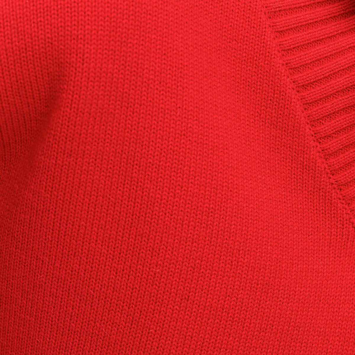 Pull col V, en laine et coton mélangés rouge, LA REDOUTE COLLECTIONS