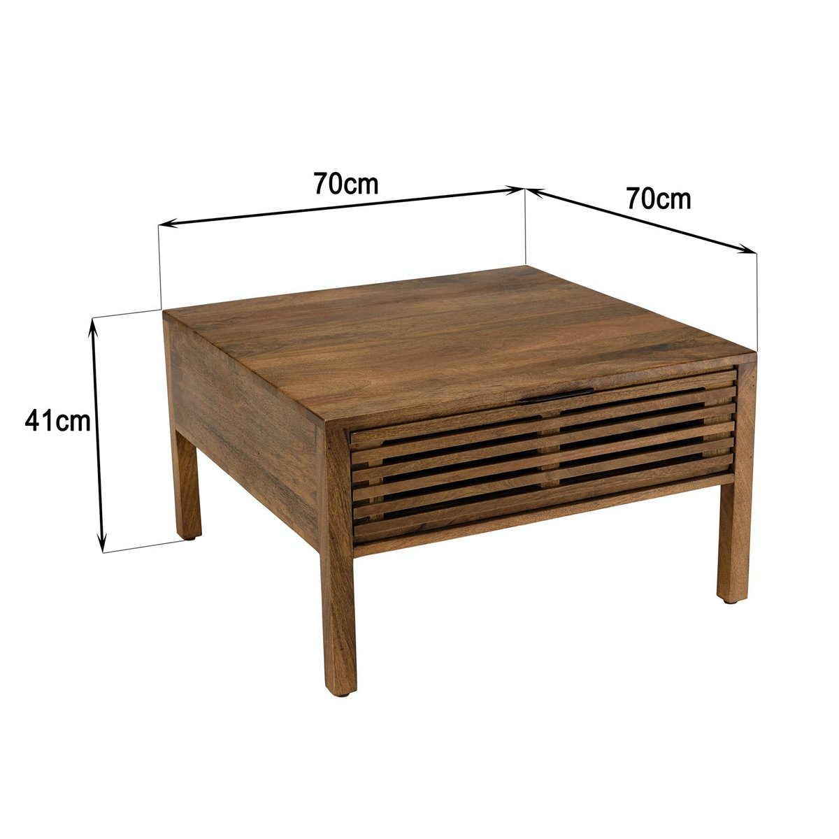 Table basse carrée 70x70 cm bois exotique 2 tiroirs opposés KANHA bois naturel, PIER IMPORT