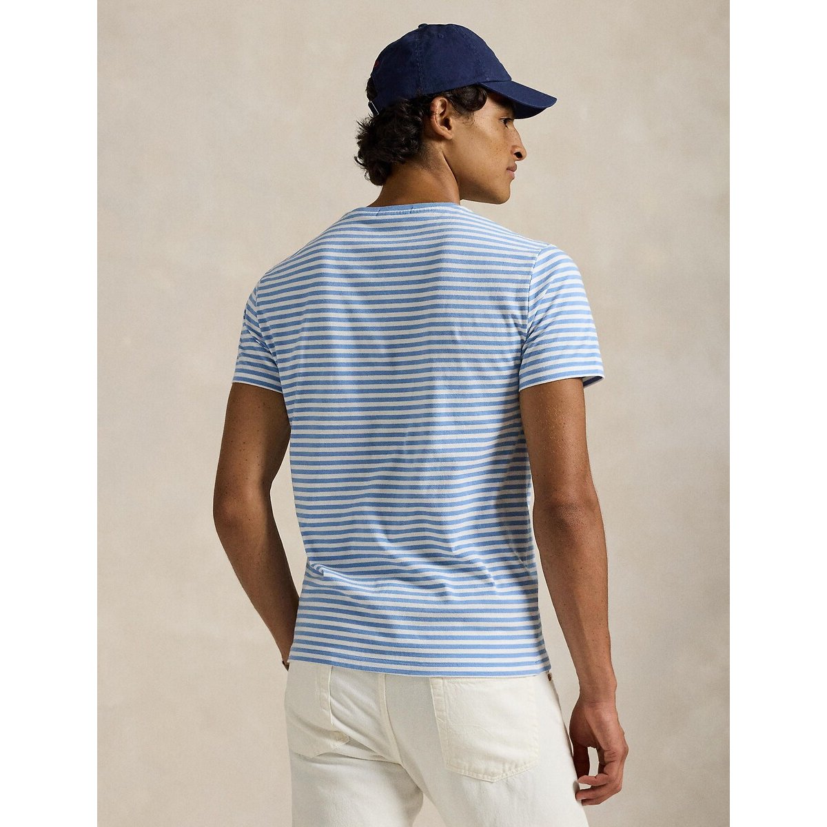 T-shirt girocollo maniche corte blu chiaro/bianco, POLO RALPH LAUREN