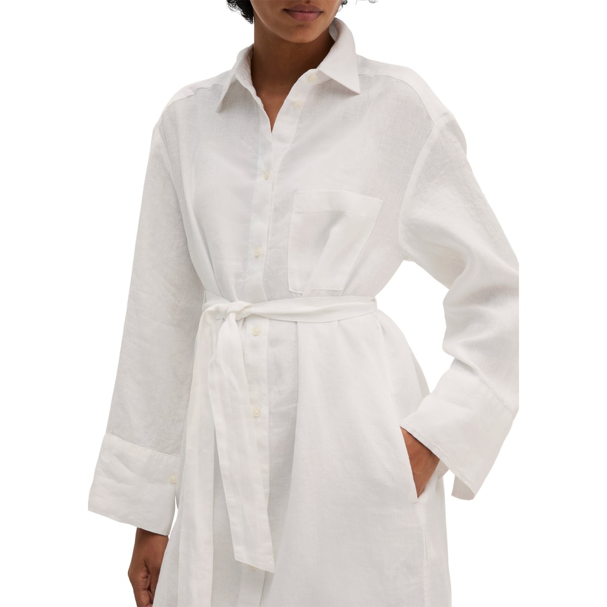 Robe-chemise en lin wide avec bandeau à la taille blanc, MARC O'POLO
