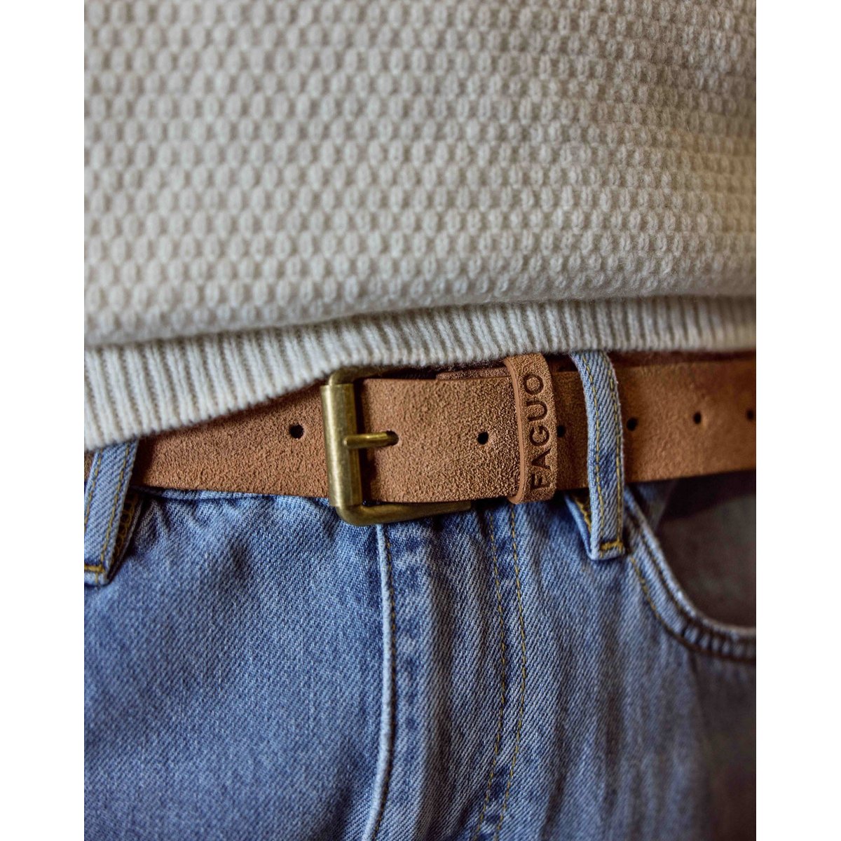 Ceinture cuir LEATHER BELT camel, FAGUO