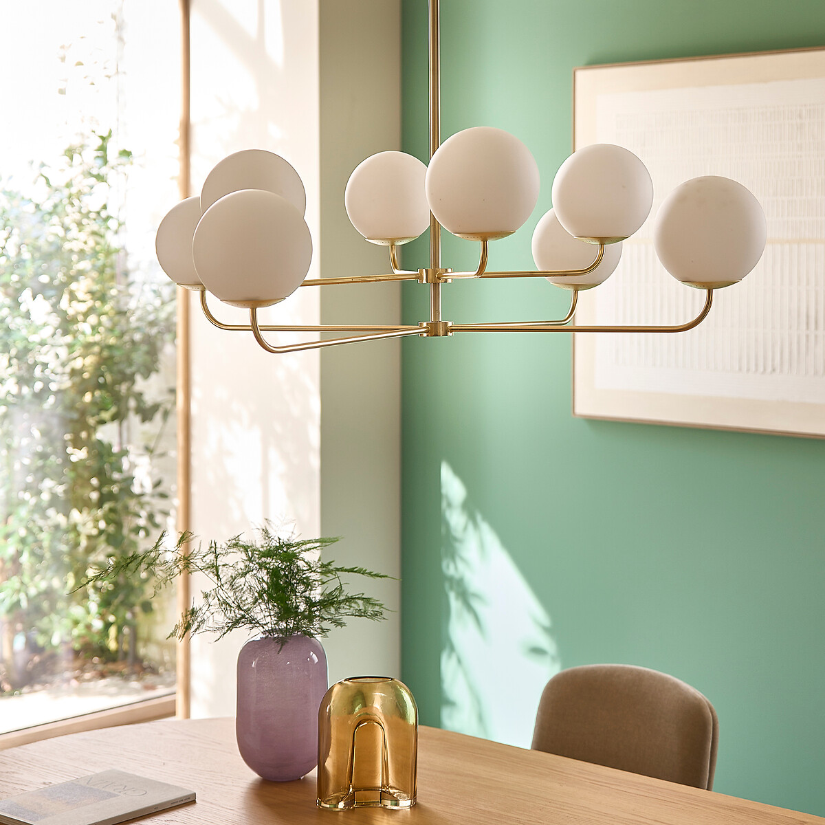 Suspension laiton et verre opaline, Moricio blanc, LA REDOUTE INTERIEURS
