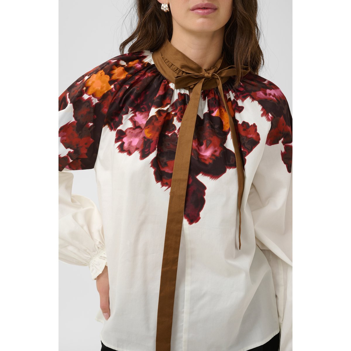 Blouse à manches longues blanc gardenia with pink/brown, CULTURE
