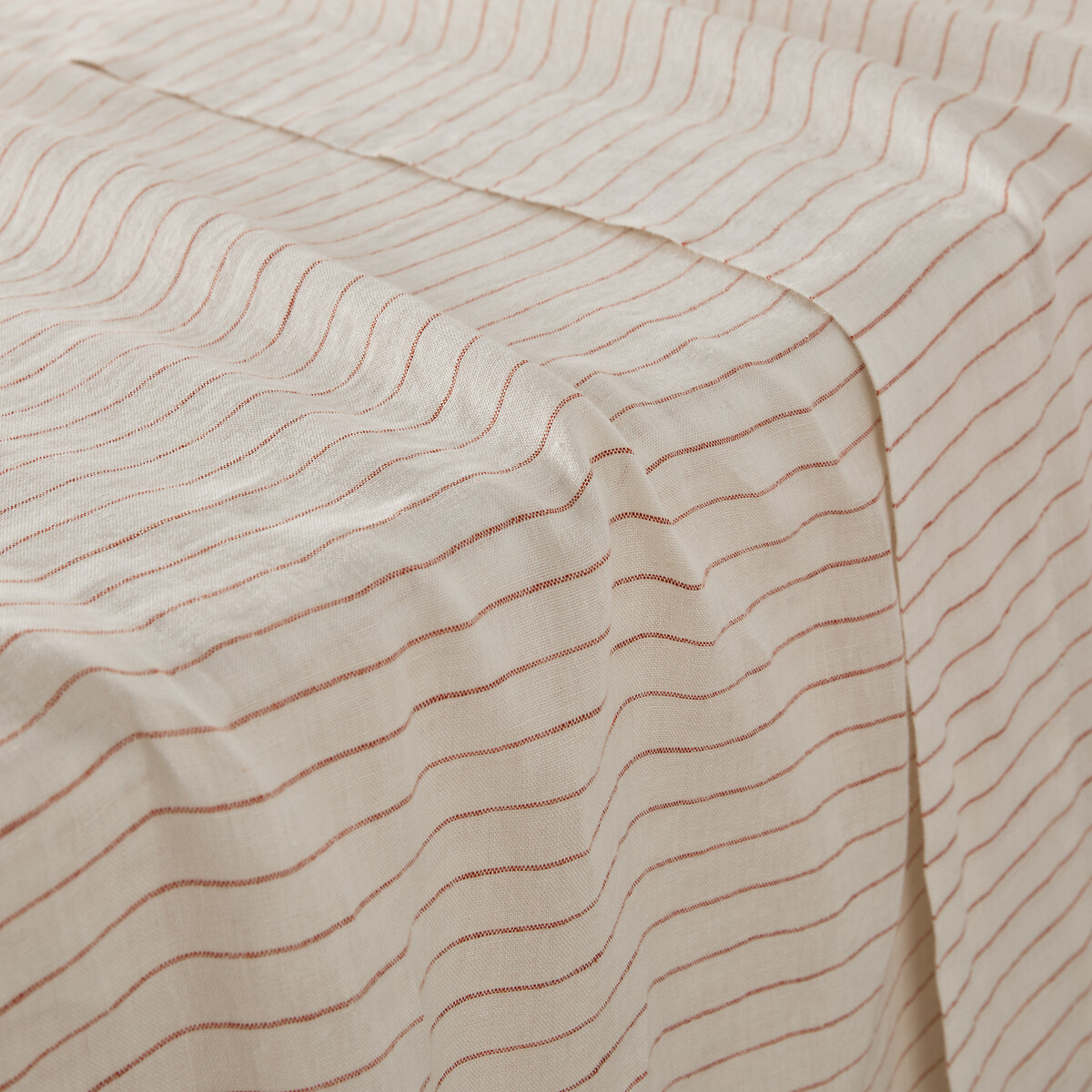 Drap plat lin lavé, Linot Rayé rayé écru/orange, LA REDOUTE INTERIEURS