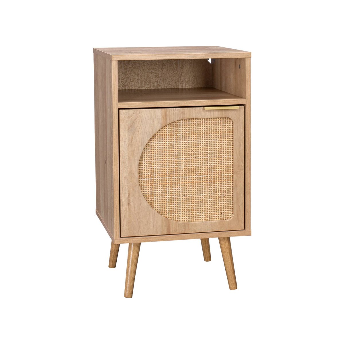 Table de chevet décor bois et cannage arrondi 1 porte (lot de 2) EVA naturel, SWEEEK