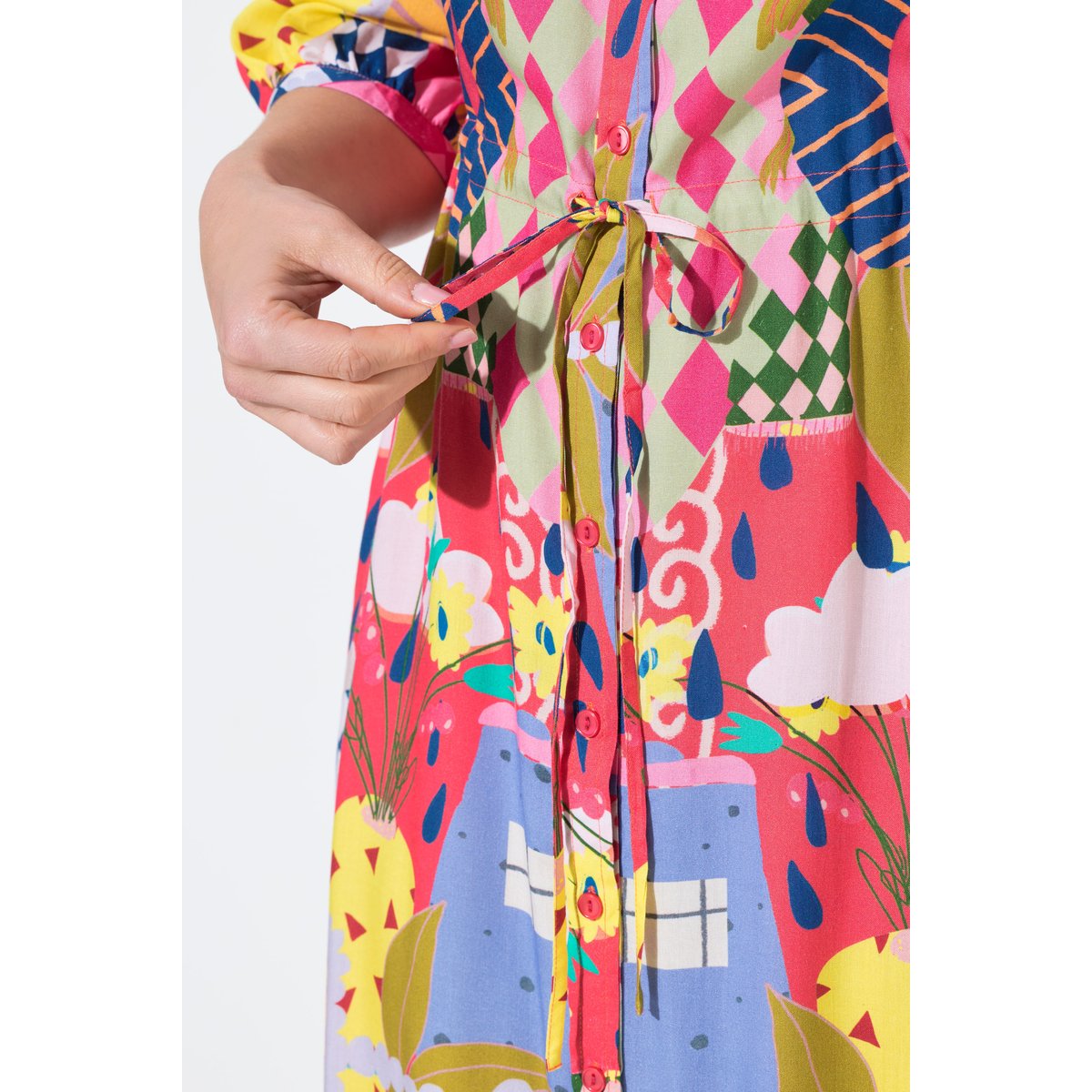 Robe midi motif vacances rose vif, ULLA POPKEN