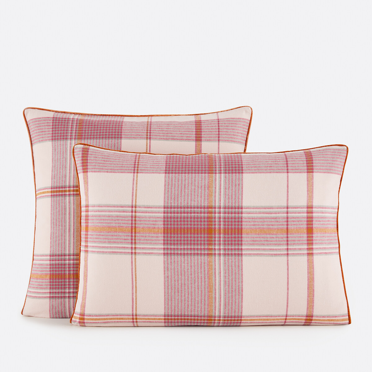 Taie d'oreiller en flanelle de coton, Dollon carreaux fond rose, LA REDOUTE INTERIEURS